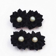 Hårklips, satin blomster med perler x 2 stk. - sort